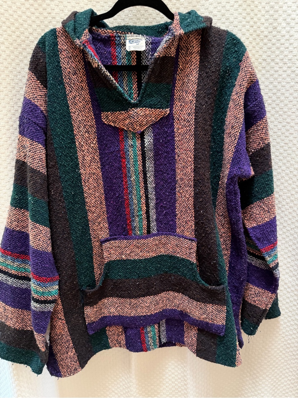 Vintage Striped Baja Hoodie in Green, Purple & Brown